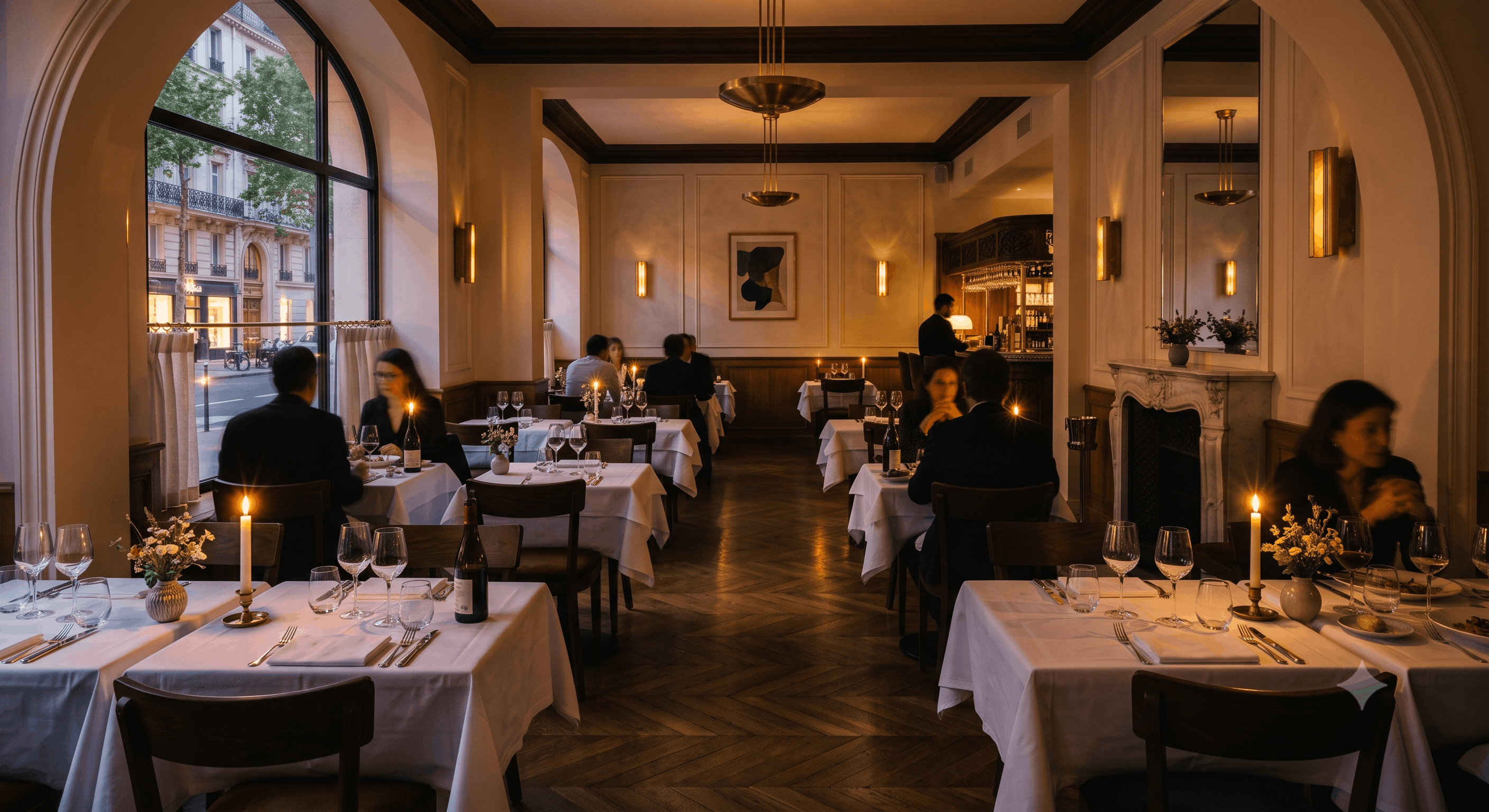 Salle de restaurant chic en soirée